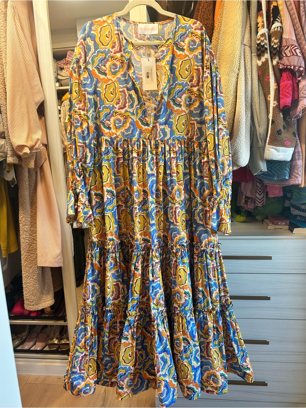 La Boheme Girls Leilani Agate Azure Floral Maxi Dress in Blue & Yellow